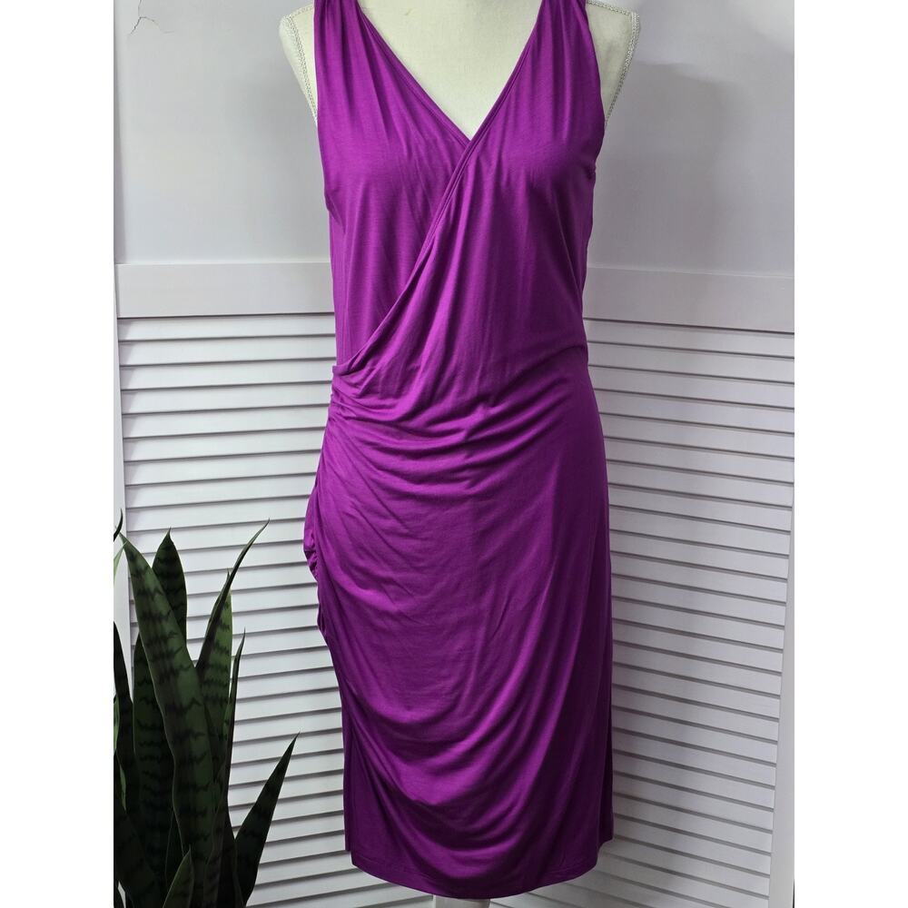 Sleeveless V-Neck Purple Draped Jersey Dress